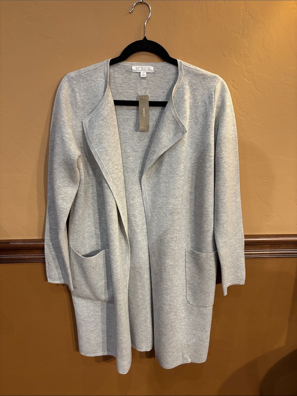 NWT J. CREW Light Gray Open-Front Long Cardigan